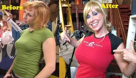 Kari Byron before (left) and after (right) picture of Kari Byron's alleged breast job.